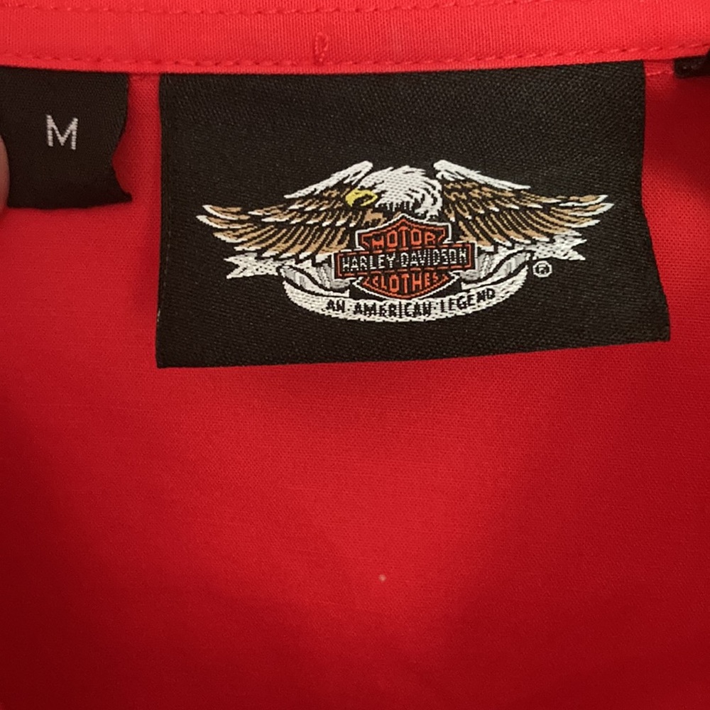 Vintage Harley Davidson M red-coral long sleeve double cuff, button dress shirt. - Picture 7 of 9
